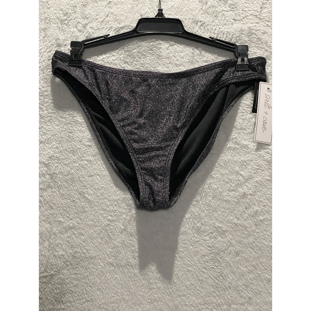 Salt & Cove Swim BRAZILIAN Bikini Bottom Shimmer Sexy Black Size Medium